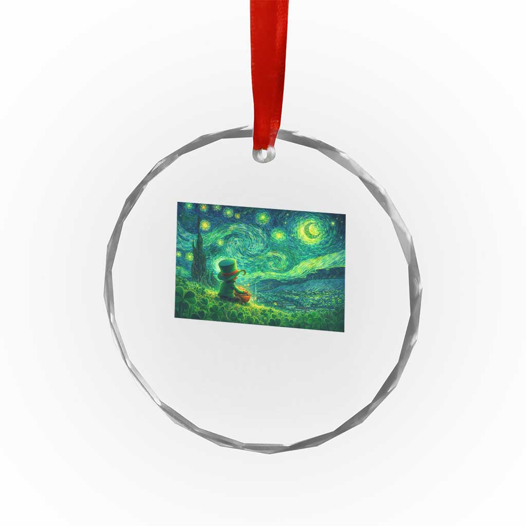 St Patricks Day Starry Night Leprechaun Shamrock Van Gogh Crystal Glass Ornament