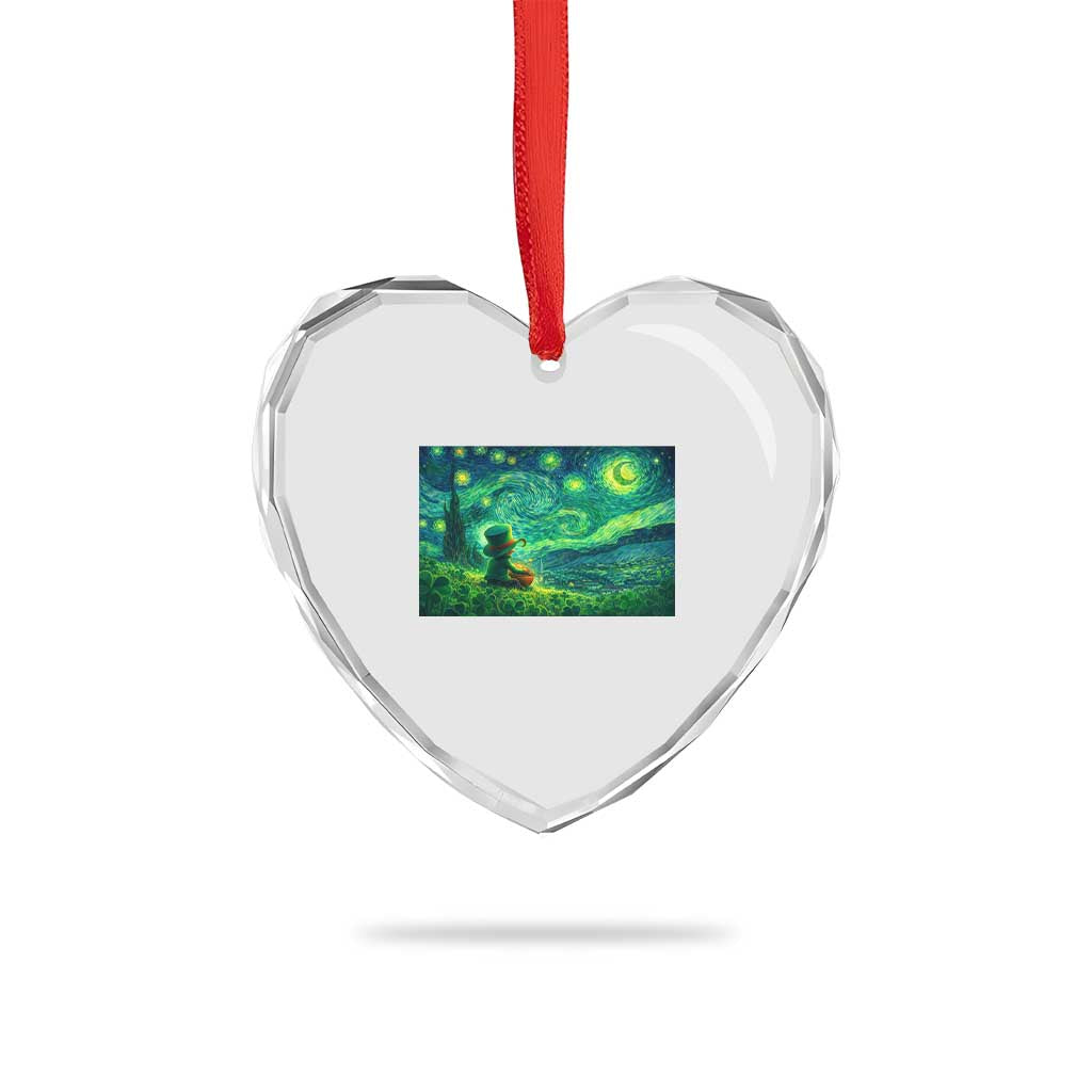 St Patricks Day Starry Night Leprechaun Shamrock Van Gogh Heart Crystal Glass Ornament