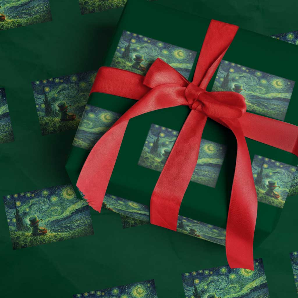 St Patricks Day Starry Night Leprechaun Shamrock Van Gogh Wrapping Paper Roll