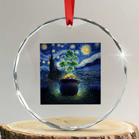 St Patricks Day Starry Night Shamrock Van Gogh Art Crystal Glass Ornament