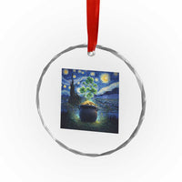 St Patricks Day Starry Night Shamrock Van Gogh Art Crystal Glass Ornament