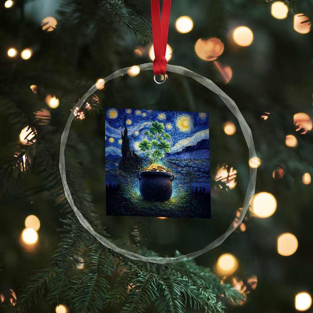 St Patricks Day Starry Night Shamrock Van Gogh Art Crystal Glass Ornament