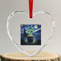 St Patricks Day Starry Night Shamrock Van Gogh Art Heart Crystal Glass Ornament