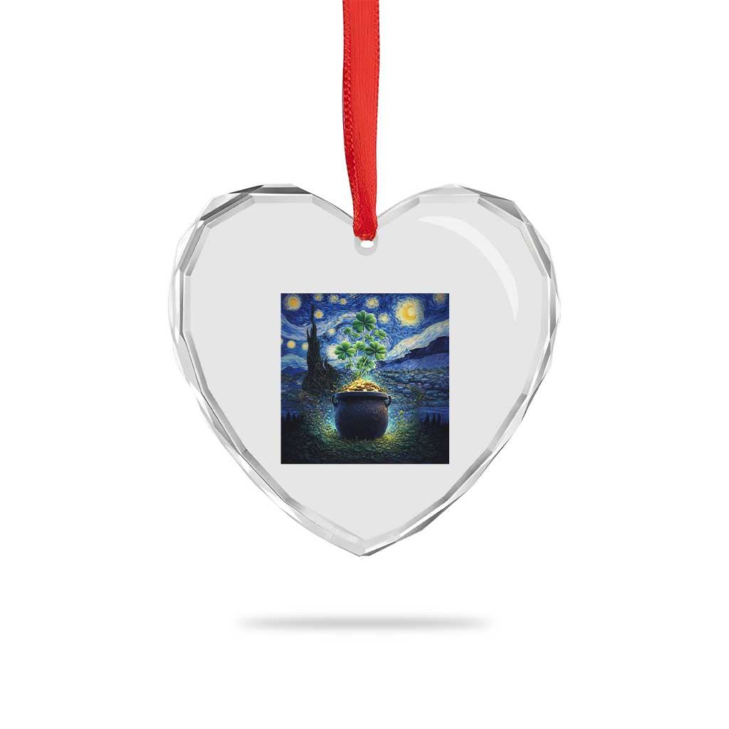 St Patricks Day Starry Night Shamrock Van Gogh Art Heart Crystal Glass Ornament