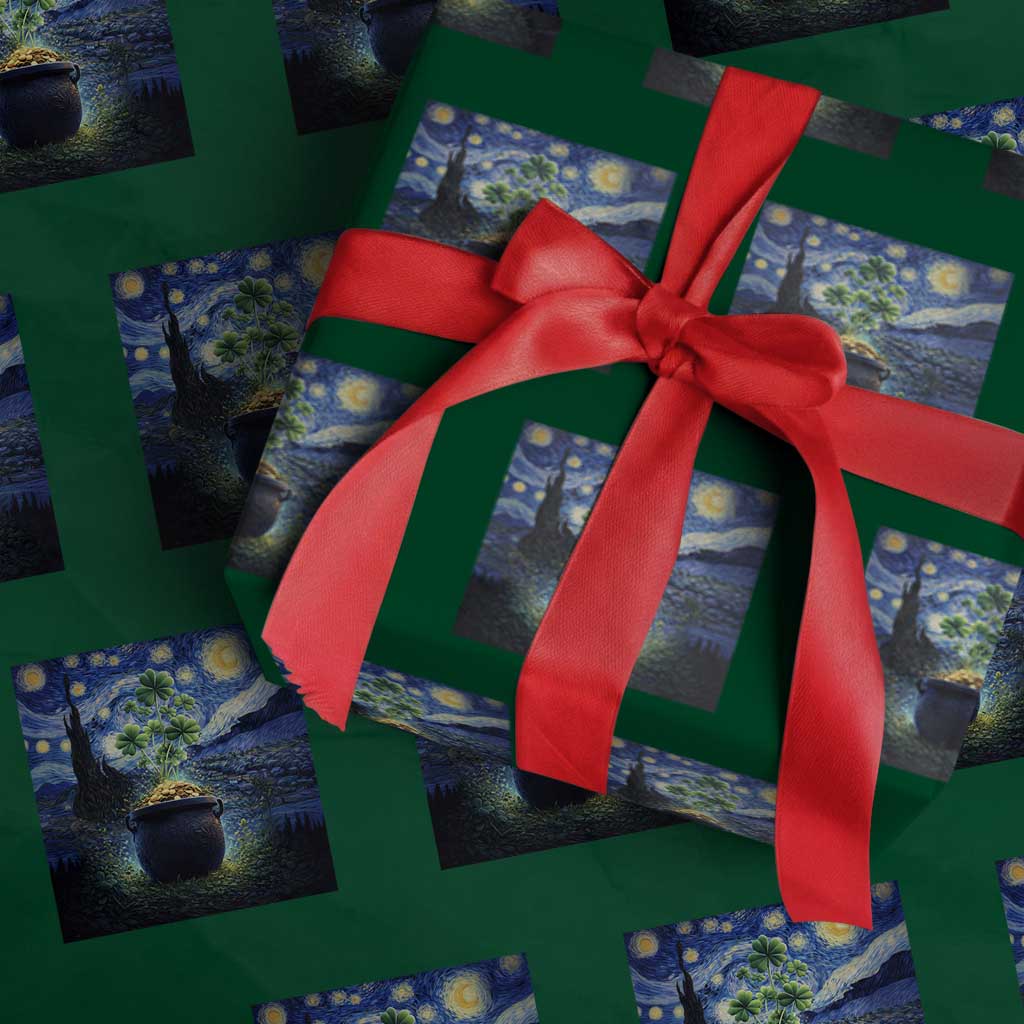 St Patricks Day Starry Night Shamrock Van Gogh Art Wrapping Paper Roll