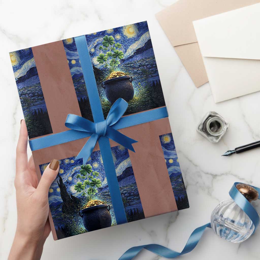 St Patricks Day Starry Night Shamrock Van Gogh Art Wrapping Paper Roll