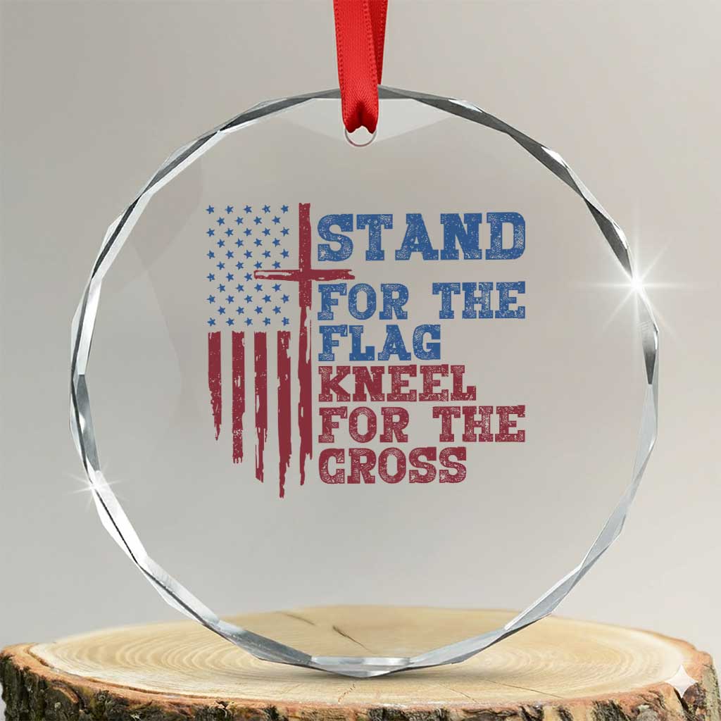 Stand For The Flag Kneel For The Cross Crystal Glass Ornament Cross US Flag American Patriotic Christian Faith 4th of July