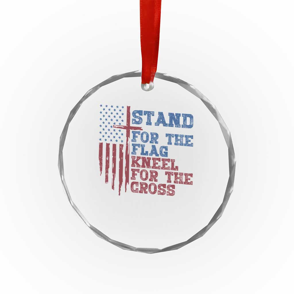 Stand For The Flag Kneel For The Cross Crystal Glass Ornament Cross US Flag American Patriotic Christian Faith 4th of July