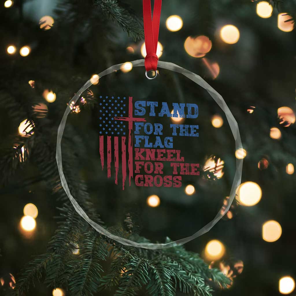 Stand For The Flag Kneel For The Cross Crystal Glass Ornament Cross US Flag American Patriotic Christian Faith 4th of July