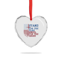 Stand For The Flag Kneel For The Cross Heart Crystal Glass Ornament Cross US Flag American Patriotic Christian Faith 4th of July
