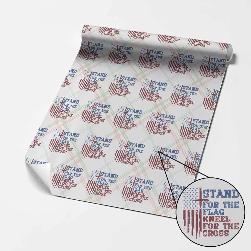 Stand For The Flag Kneel For The Cross Wrapping Paper Roll Cross US Flag American Patriotic Christian Faith 4th of July