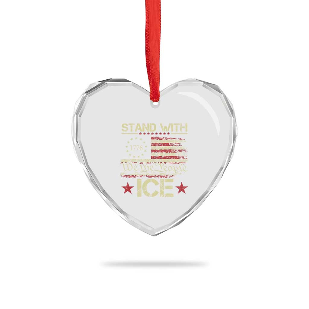 Stand With Ice Heart Crystal Glass Ornament Immigration Officers American Flag Border Patrol