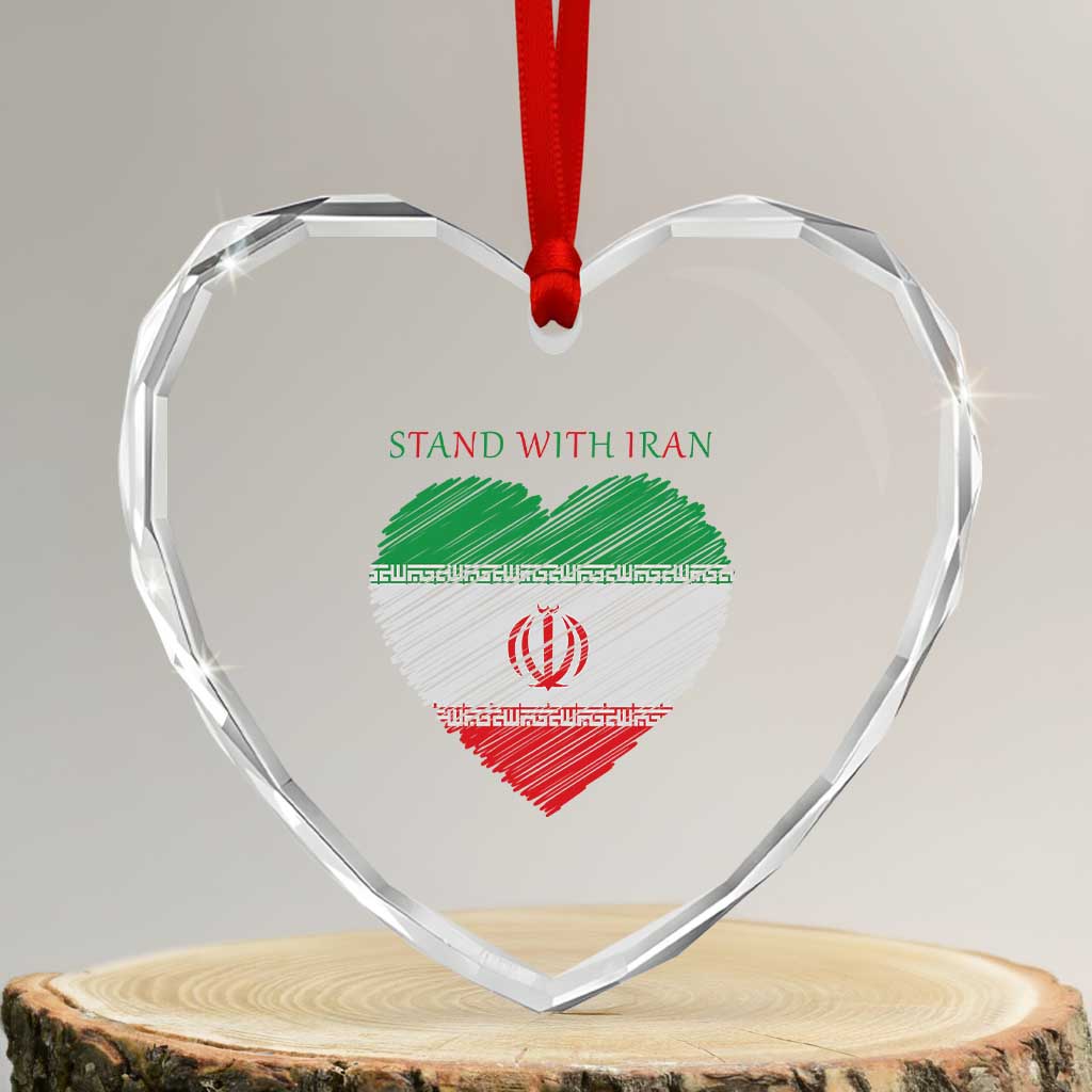 Stand With Iran Heart Crystal Glass Ornament Anti War Political Protest Statement