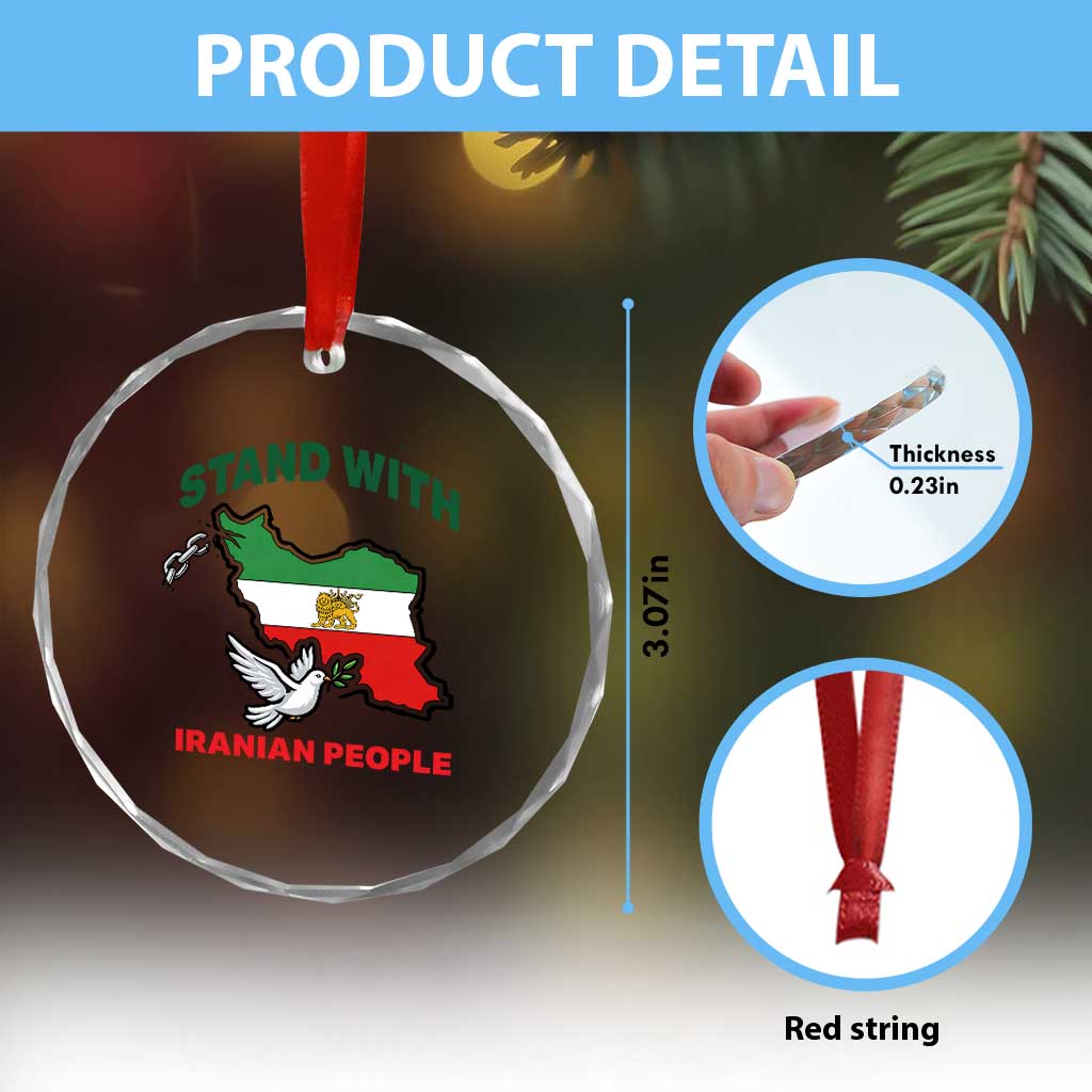 Stand With Iranian People Peace Dove Crystal Glass Ornament Iran Map Flag Freedom Human Rights Support