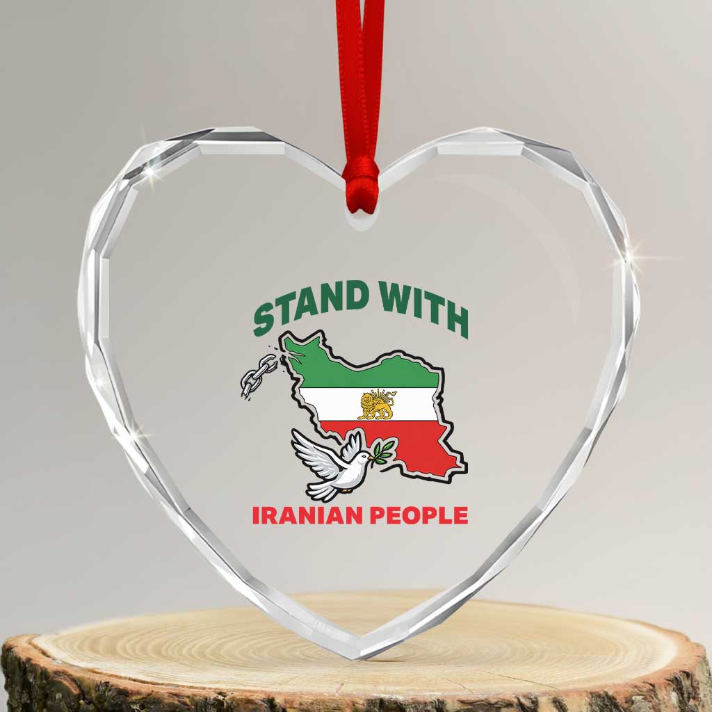 Stand With Iranian People Peace Dove Heart Crystal Glass Ornament Iran Map Flag Freedom Human Rights Support