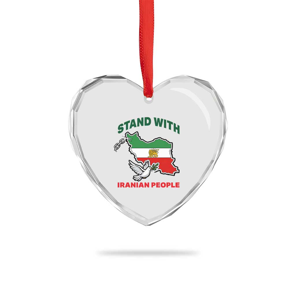 Stand With Iranian People Peace Dove Heart Crystal Glass Ornament Iran Map Flag Freedom Human Rights Support