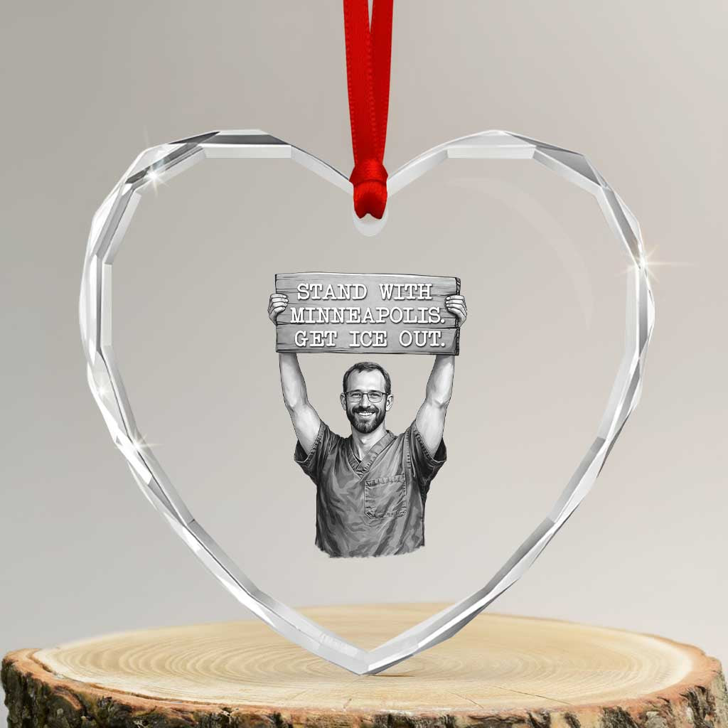 Stand With Minneapolis Heart Crystal Glass Ornament Alex Pretti Memorial ICU Nurse Support