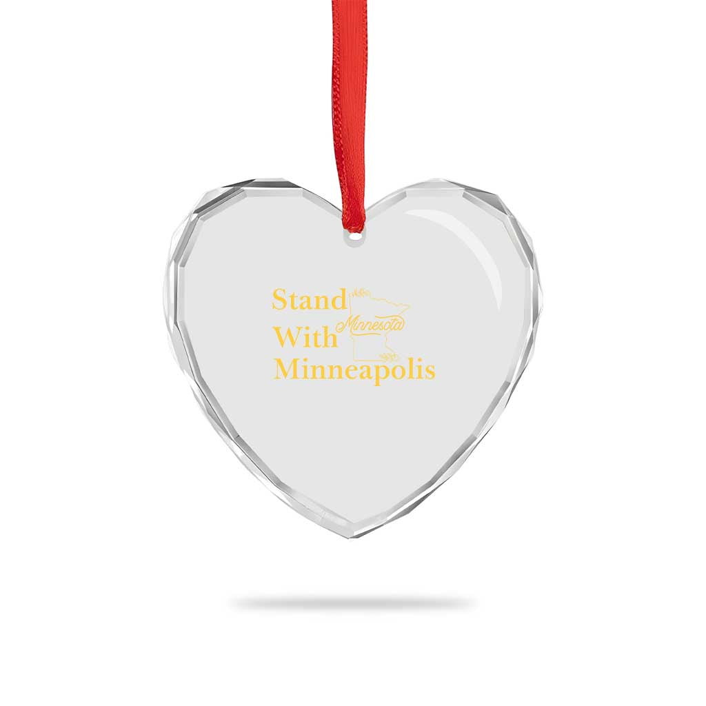 Stand With Minneapolis Heart Crystal Glass Ornament Community And Social Justice Gift