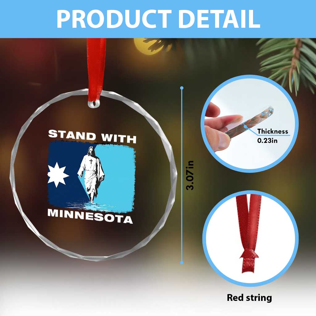 Stand with Minnesota Crystal Glass Ornament Christian Jesus Minnesota Strong Subtle Anti ICE