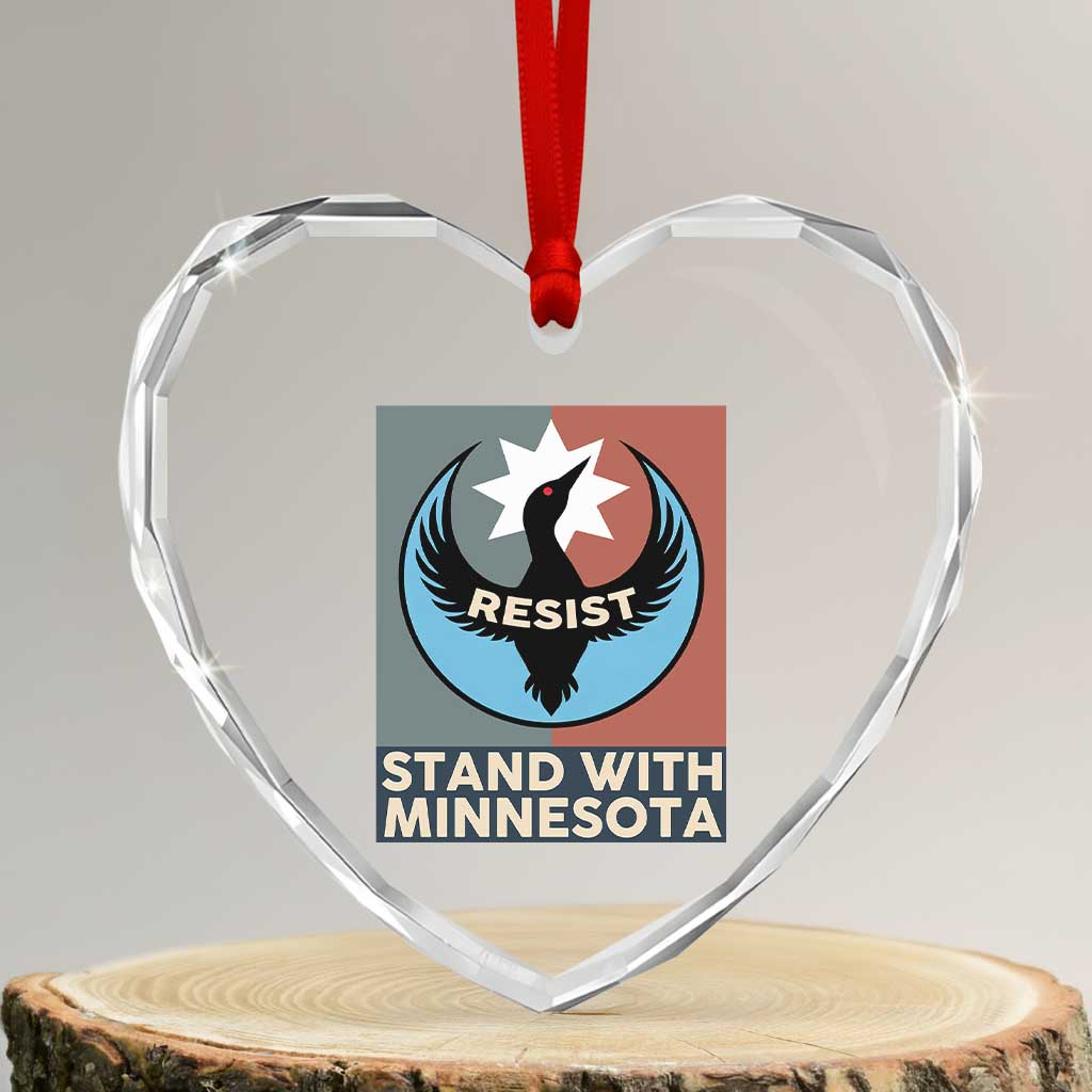 Stand With Minnesota Heart Crystal Glass Ornament Common Loon Pride Support