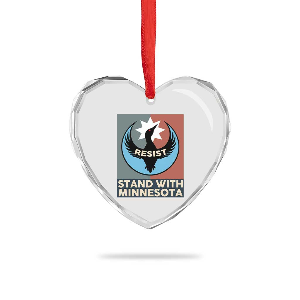 Stand With Minnesota Heart Crystal Glass Ornament Common Loon Pride Support