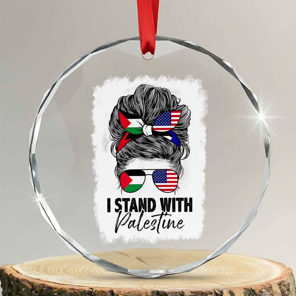 Stand With Palestine Crystal Glass Ornament Messy Bun Gaza Palestinian Flag TS10