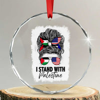 Stand With Palestine Crystal Glass Ornament Messy Bun Gaza Palestinian Flag TS10