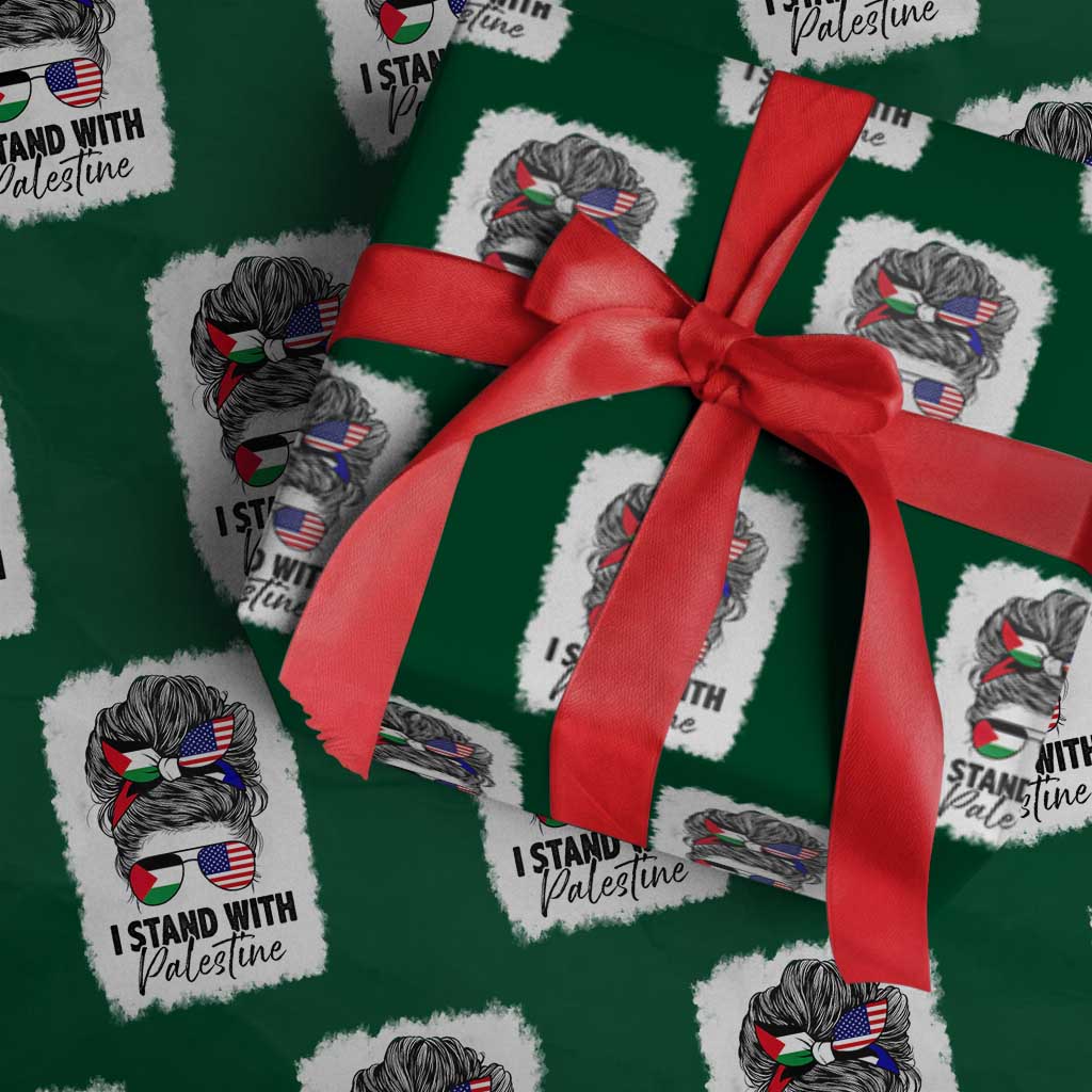 Stand With Palestine Wrapping Paper Roll Messy Bun Gaza Palestinian Flag - Wonder Print Shop