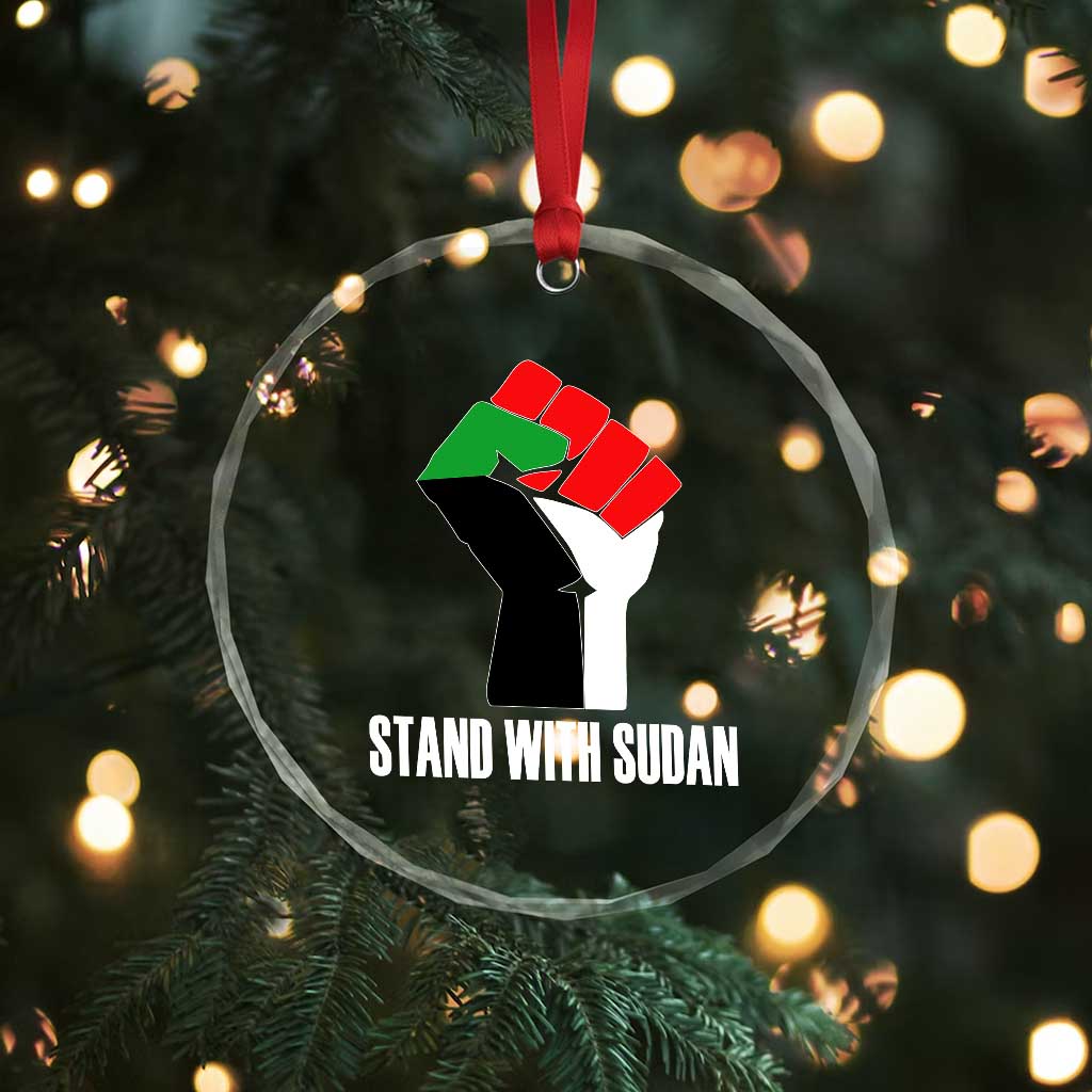 Stand With Sudan Power Fist Crystal Glass Ornament Sudan Flag Activist Peace and Protest - Wonder Print Shop