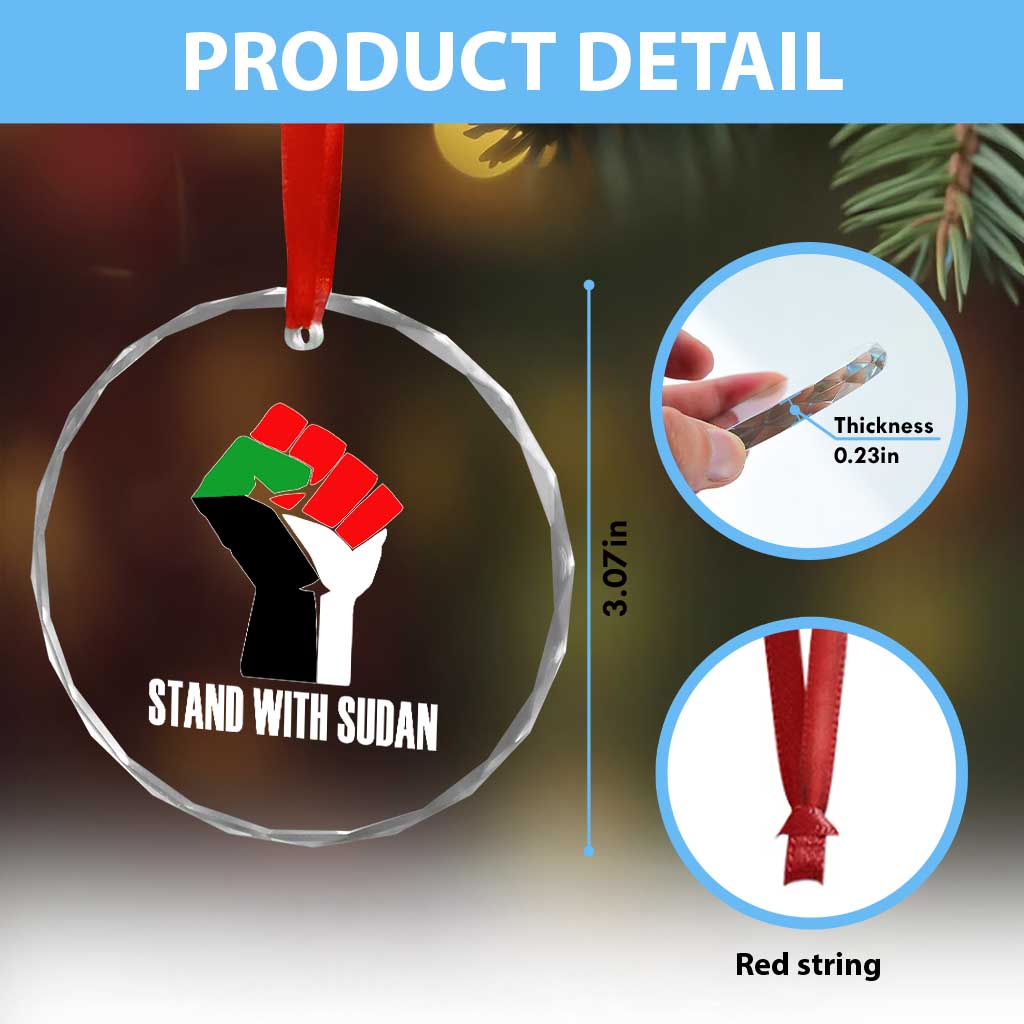 Stand With Sudan Power Fist Crystal Glass Ornament Sudan Flag Activist Peace and Protest - Wonder Print Shop