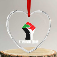 Stand With Sudan Power Fist Heart Crystal Glass Ornament Sudan Flag Activist Peace and Protest - Wonder Print Shop