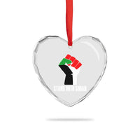 Stand With Sudan Power Fist Heart Crystal Glass Ornament Sudan Flag Activist Peace and Protest - Wonder Print Shop