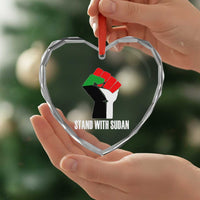 Stand With Sudan Power Fist Heart Crystal Glass Ornament Sudan Flag Activist Peace and Protest - Wonder Print Shop