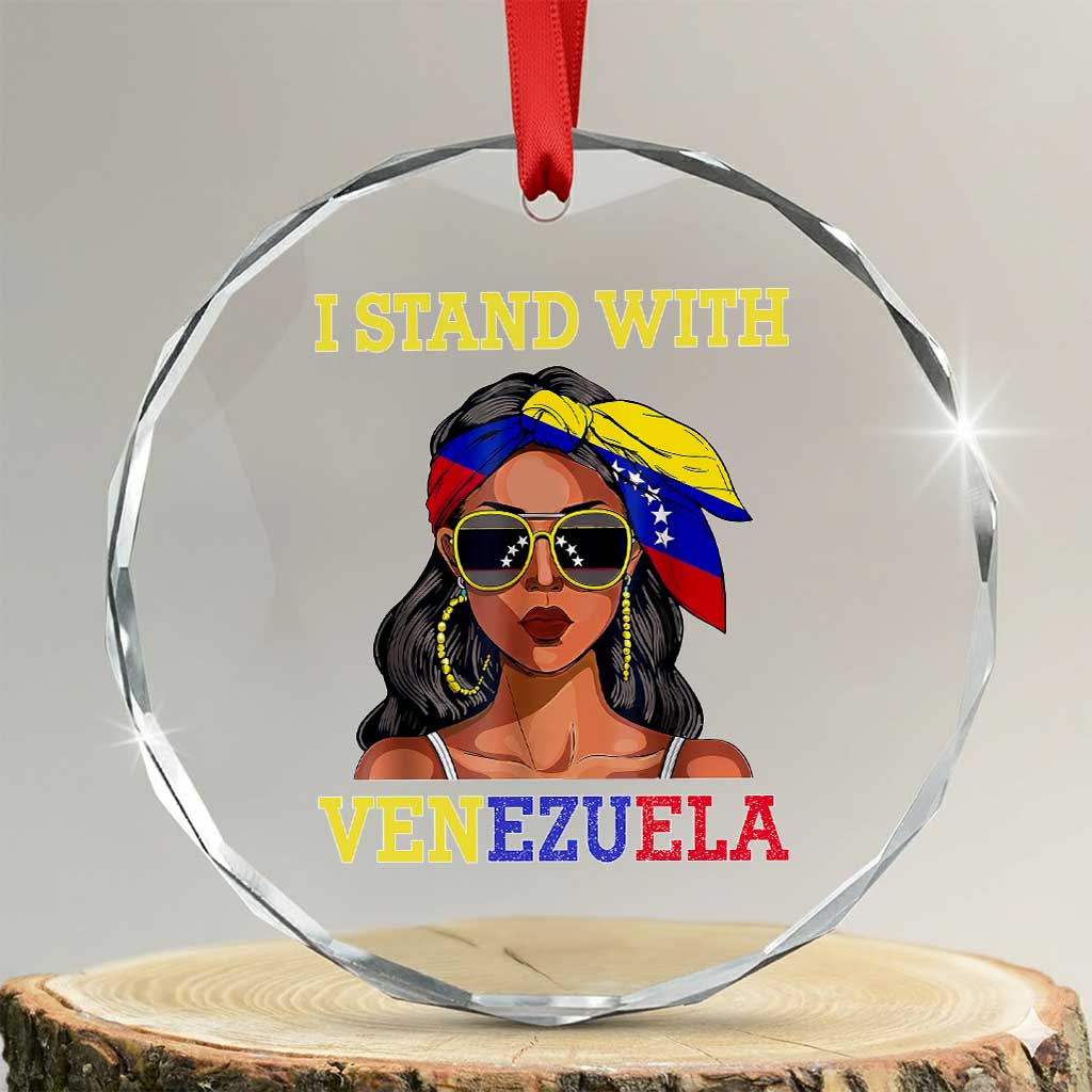 Stand With Venezuela Patriotic Crystal Glass Ornament Venezuelan Flag Empowering Afro Latina Messy Bun Bandana - Wonder Print Shop