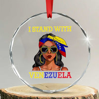 Stand With Venezuela Patriotic Crystal Glass Ornament Venezuelan Flag Empowering Afro Latina Messy Bun Bandana - Wonder Print Shop