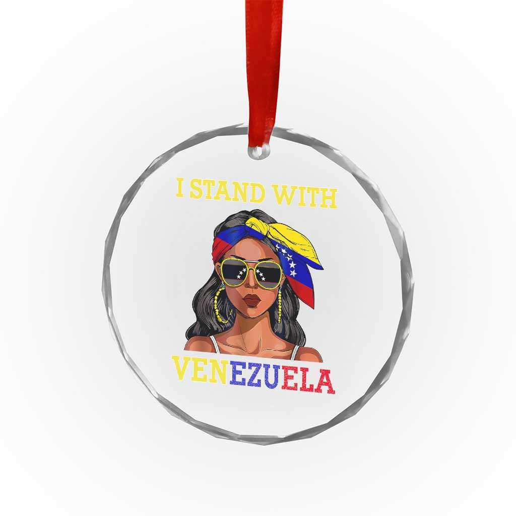 Stand With Venezuela Patriotic Crystal Glass Ornament Venezuelan Flag Empowering Afro Latina Messy Bun Bandana - Wonder Print Shop