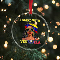Stand With Venezuela Patriotic Crystal Glass Ornament Venezuelan Flag Empowering Afro Latina Messy Bun Bandana - Wonder Print Shop