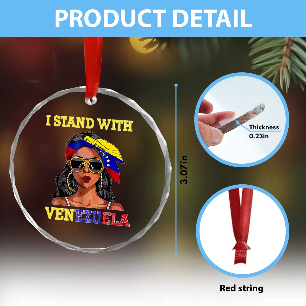 Stand With Venezuela Patriotic Crystal Glass Ornament Venezuelan Flag Empowering Afro Latina Messy Bun Bandana - Wonder Print Shop