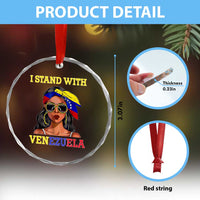 Stand With Venezuela Patriotic Crystal Glass Ornament Venezuelan Flag Empowering Afro Latina Messy Bun Bandana - Wonder Print Shop