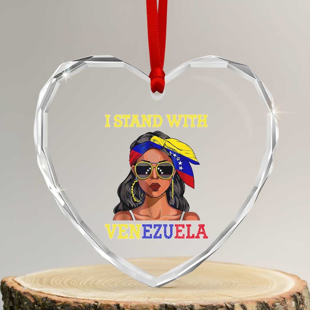 Stand With Venezuela Patriotic Heart Crystal Glass Ornament Venezuelan Flag Empowering Afro Latina Messy Bun Bandana - Wonder Print Shop