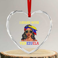 Stand With Venezuela Patriotic Heart Crystal Glass Ornament Venezuelan Flag Empowering Afro Latina Messy Bun Bandana - Wonder Print Shop