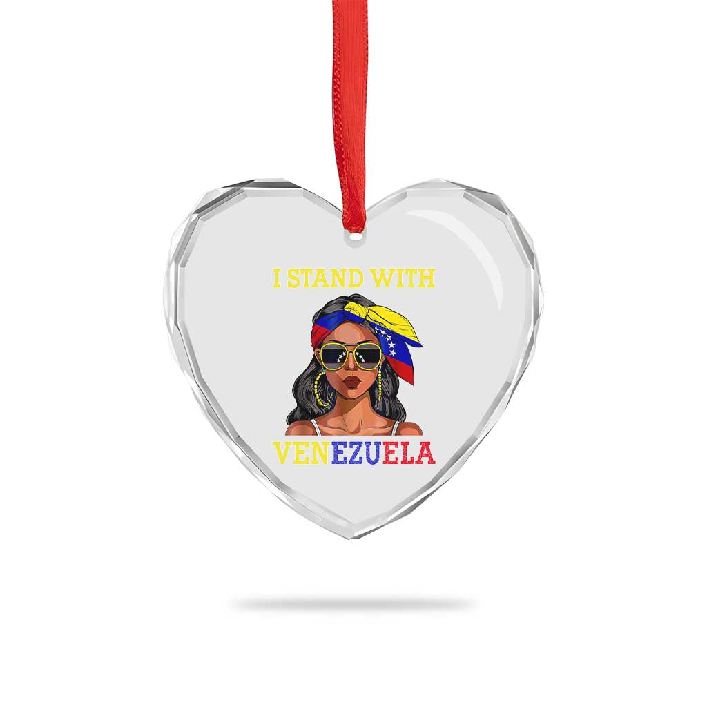 Stand With Venezuela Patriotic Heart Crystal Glass Ornament Venezuelan Flag Empowering Afro Latina Messy Bun Bandana - Wonder Print Shop