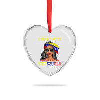 Stand With Venezuela Patriotic Heart Crystal Glass Ornament Venezuelan Flag Empowering Afro Latina Messy Bun Bandana - Wonder Print Shop