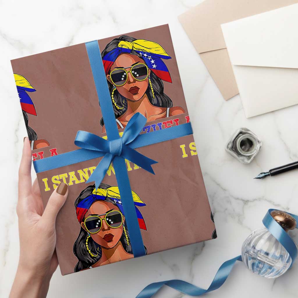 Stand With Venezuela Patriotic Wrapping Paper Roll Venezuelan Flag Empowering Afro Latina Messy Bun Bandana - Wonder Print Shop