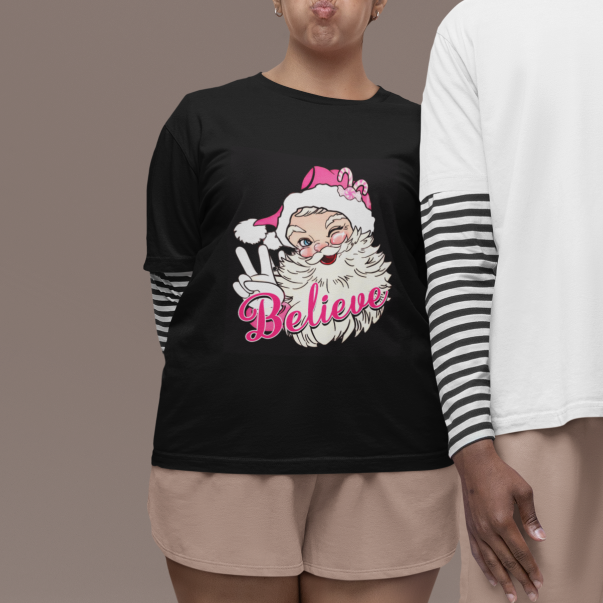 Believe Christmas Vintage Pink Santa Claus T Shirt For Women - Wonder Print Shop