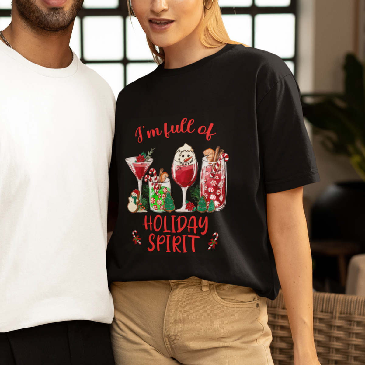 Christmas Cocktails Drinking I'm Full Of Holiday Spirit T Shirt - Wonder Print Shop
