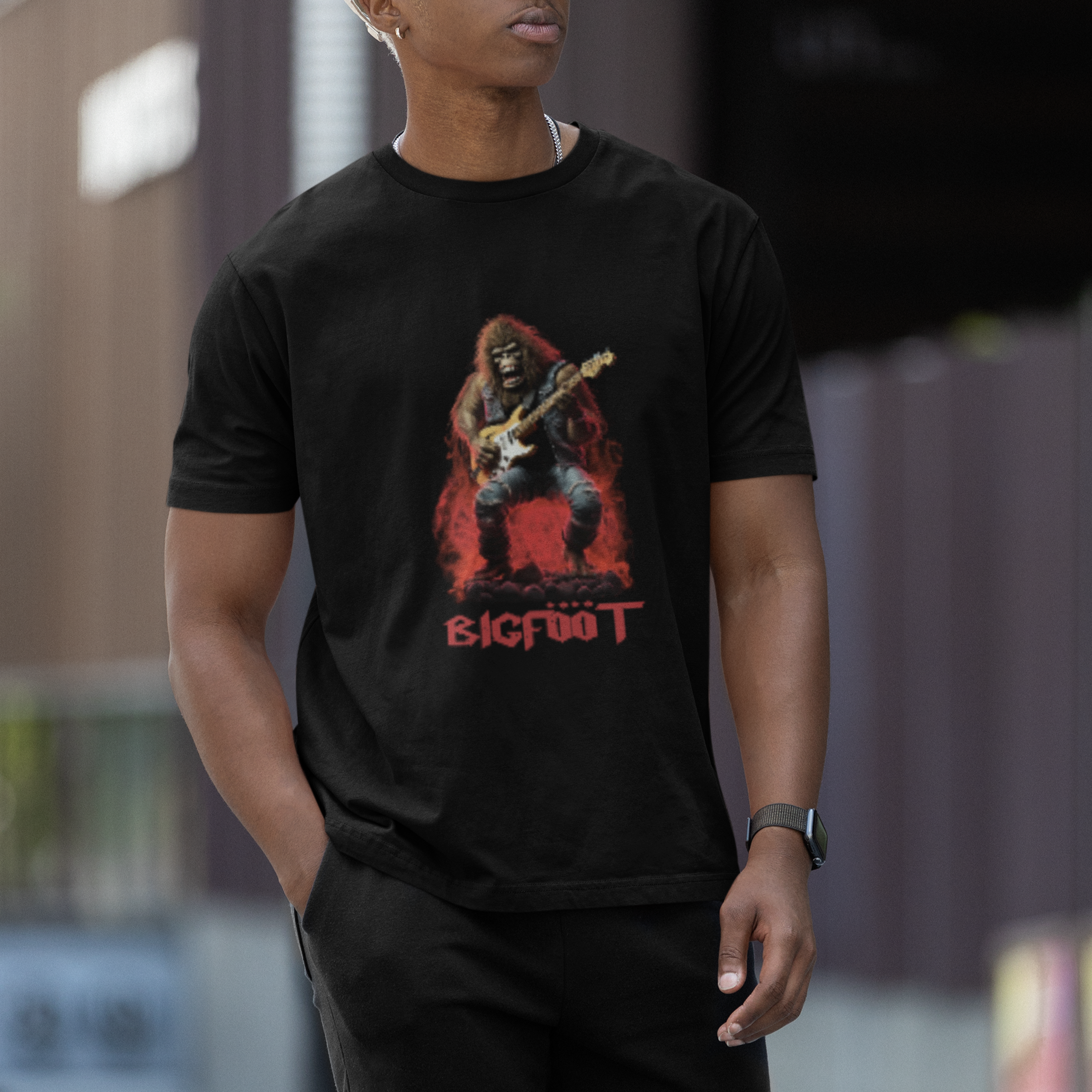 Bigfoot Rock N Roll T Shirt Funny Sasquatch Playing Electric Guitar - Wonder Print Shop