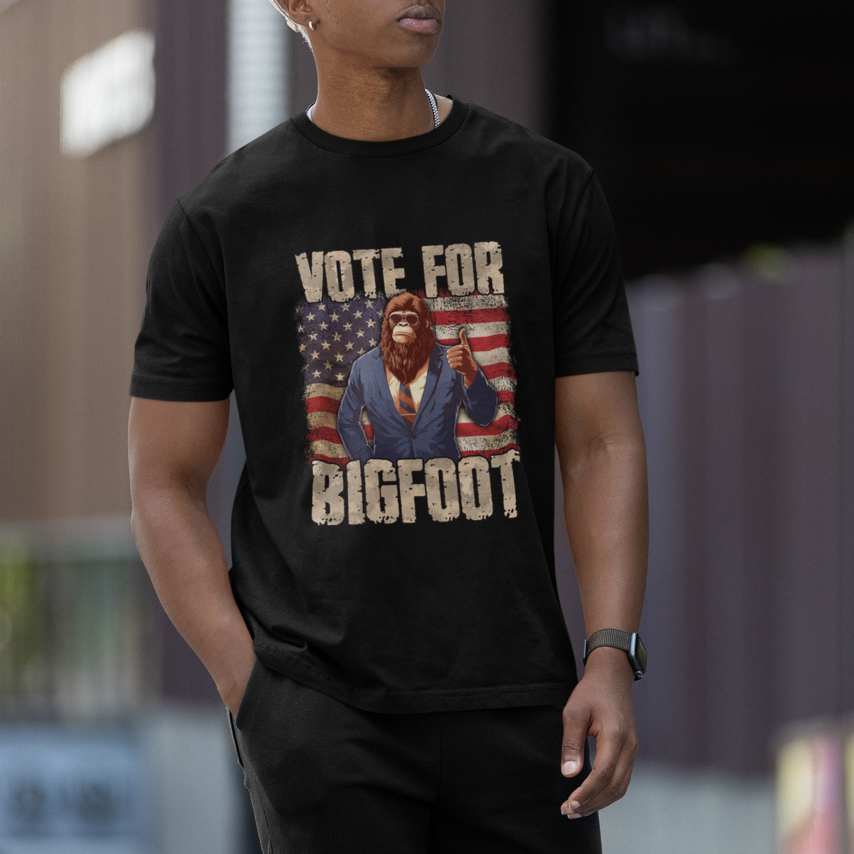 Vote For Bigfoot President Election Funny Sasquatch USA Flag T Shirt - Wonder Print Shop
