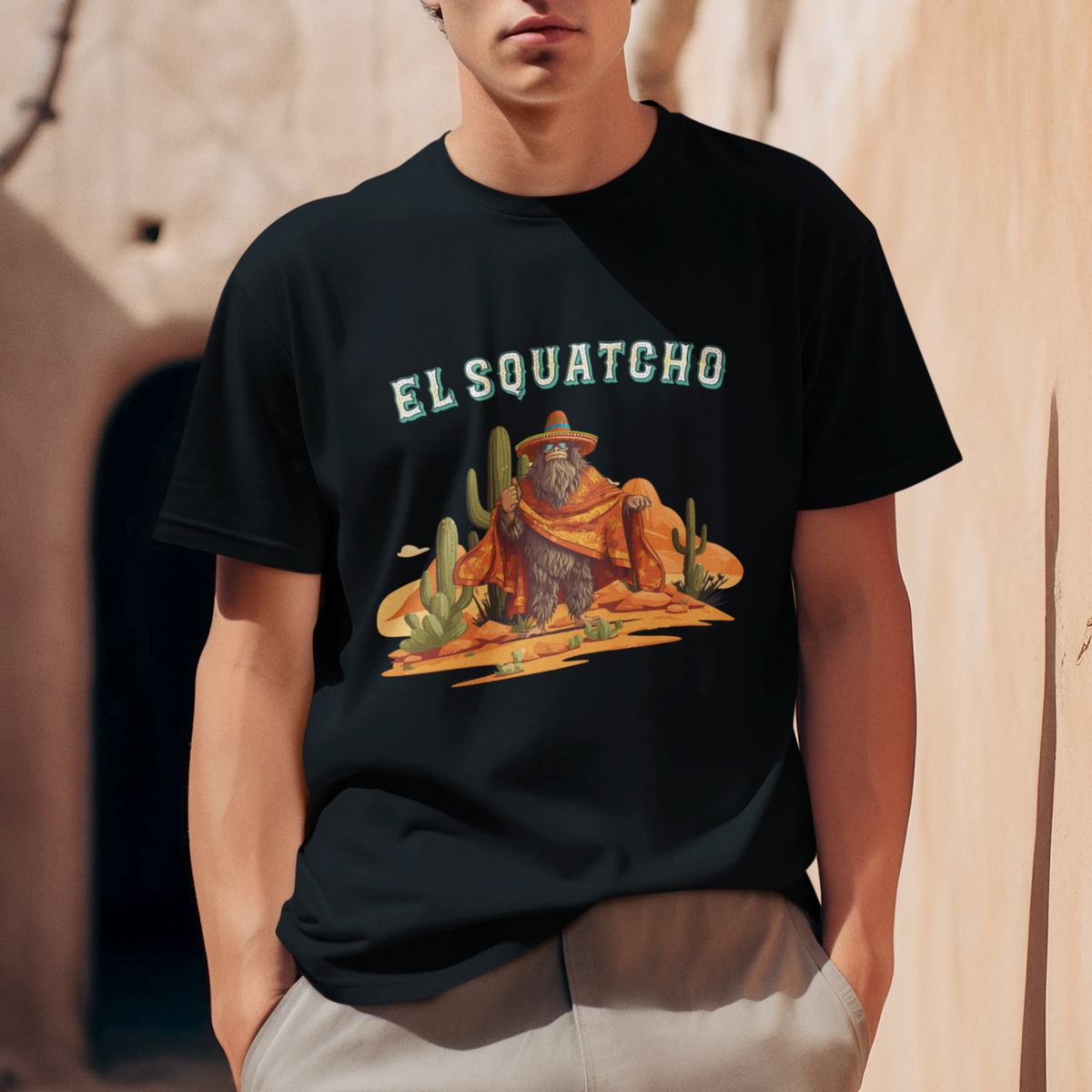 Western Bigfoot T Shirt Funny El Squatcho Poncho Mexican - Wonder Print Shop