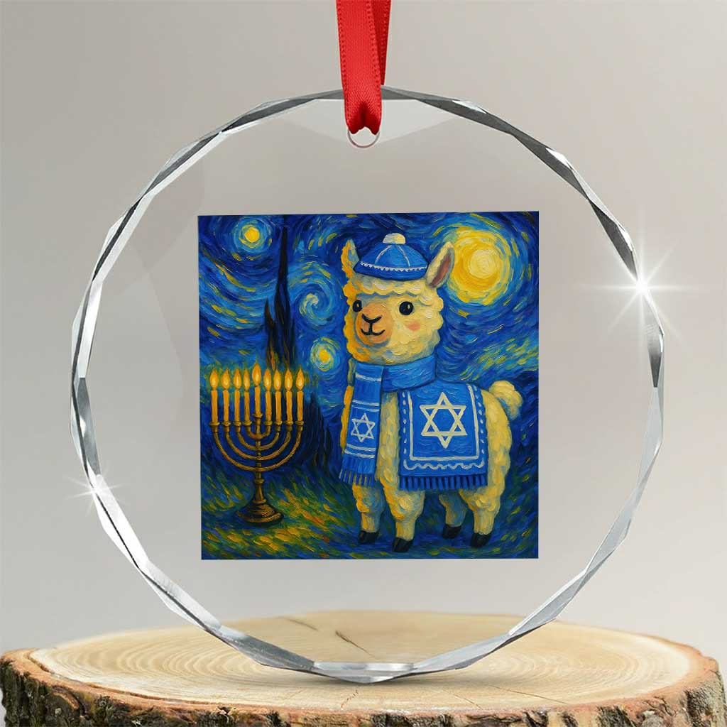 Starry Hanukkah Night Crystal Glass Ornament Funny Llama Jewish Holiday Gift - Wonder Print Shop
